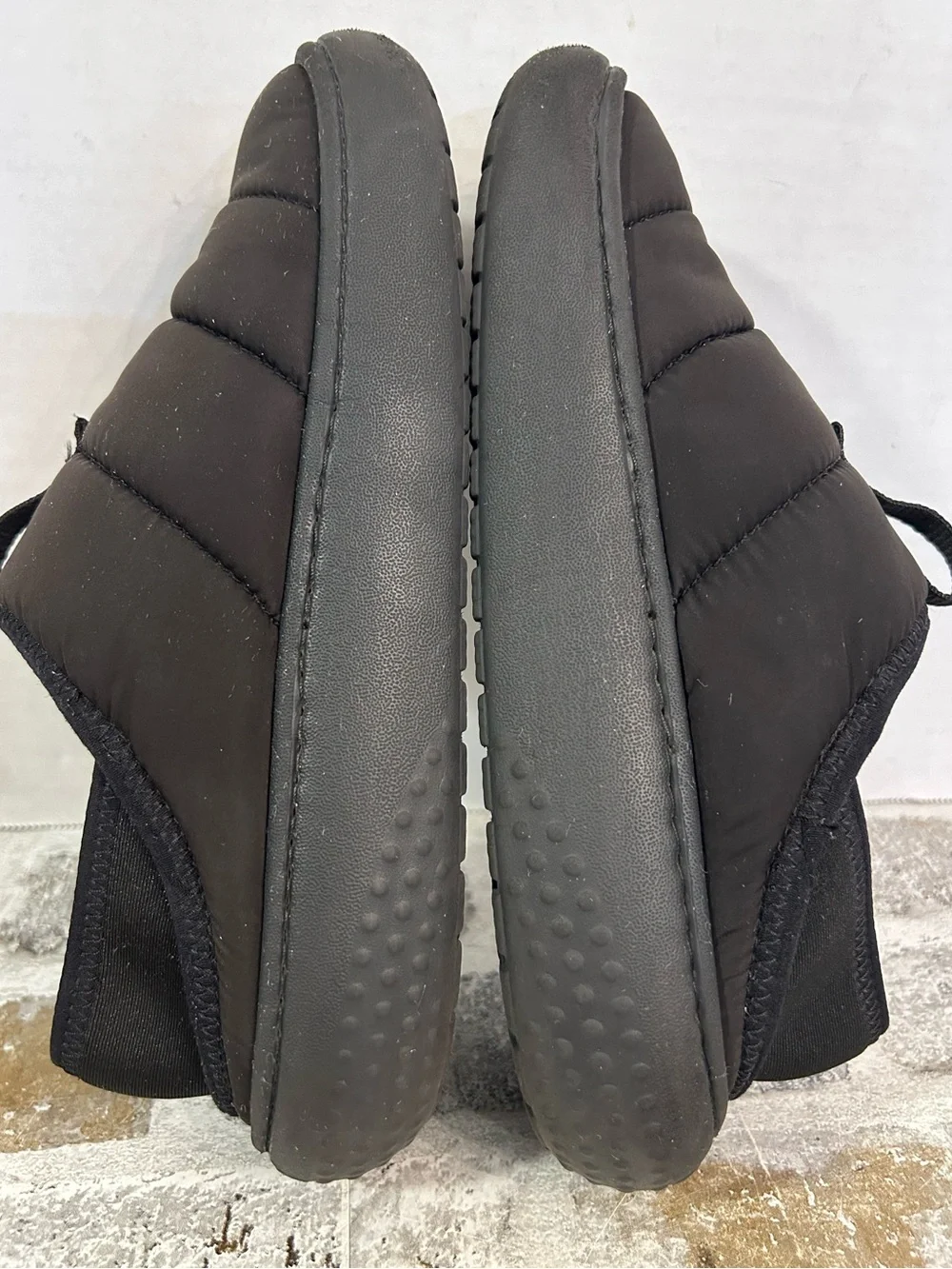 Crocs Classic Puff Moc Kids Sippers Black Quilted Textile Upper with Pull Tab